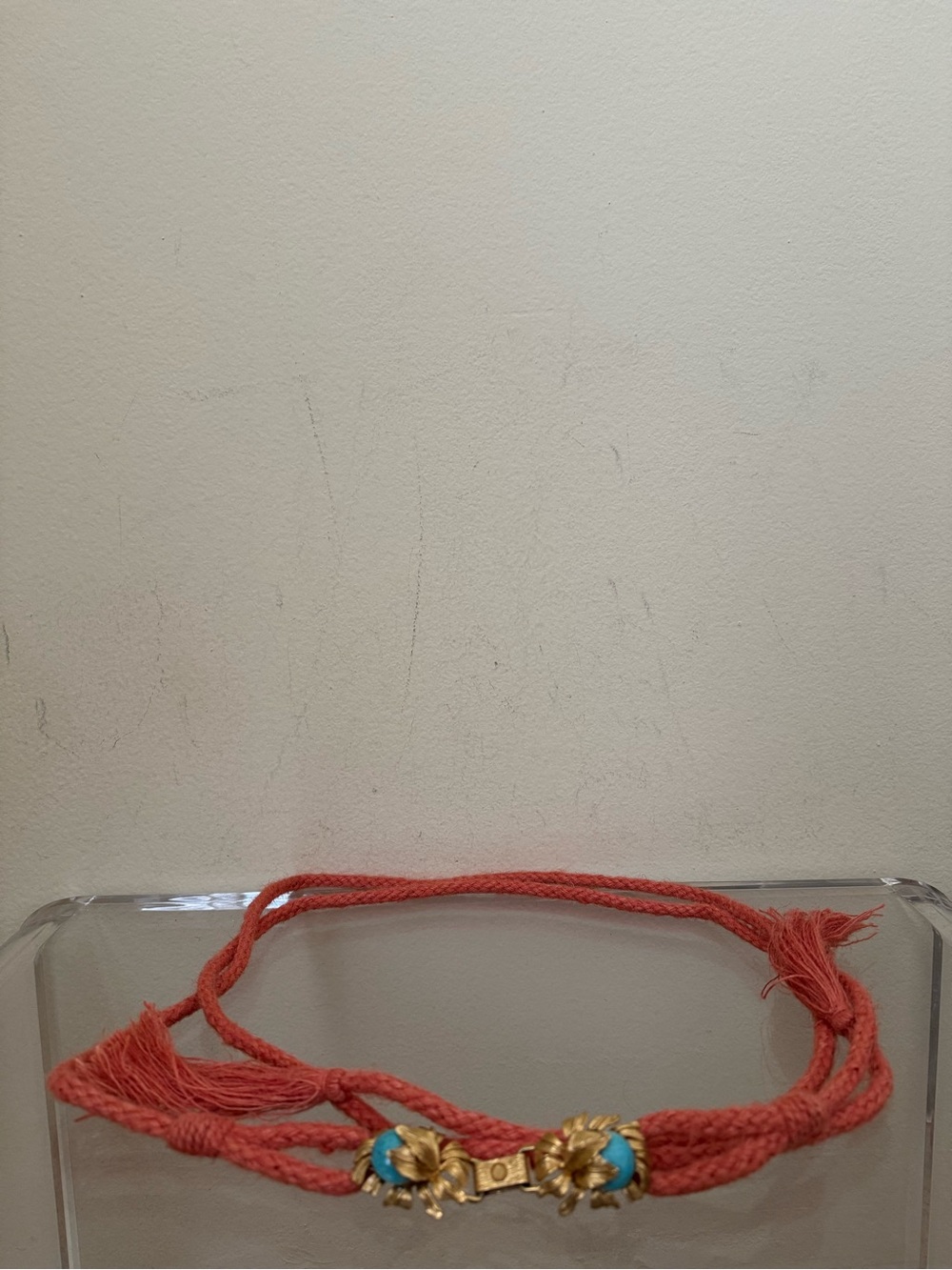 Sonia Petroff Moonflower Pearl Embellished Braided Rope Belt Orange One Size